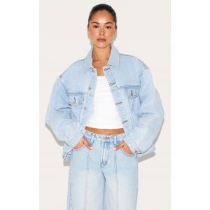 Veste oversize classique en jean bleu clair délavé, Bleu Clair Délavé - Taille 32
