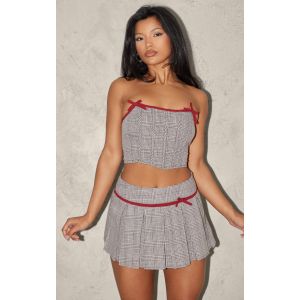 Femme Corset en maille tissée café au lait clair à imprimé pied-de-poule et détail noeuds | Taille 42 - Taille 42