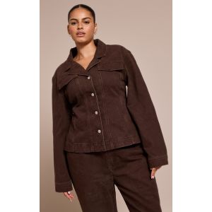 Femme Plus Blazer en jean chocolat fonc&eacute; &agrave; taille cintr&eacute;e | Taille 50 - Taille 50