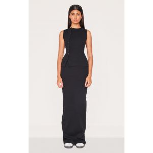 Jupe longue côtelée noire à taille mi-haute, Noir - Taille 40
