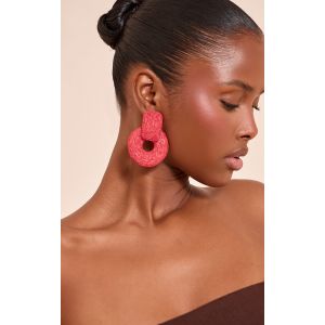 Boucles d'oreilles en raphia rouge vif style heurtoir de porte, Rouge - Taille One Size