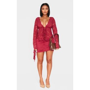 Shape Mini-jupe drapée rouge à détails en dentelle sur les côtés, Rouge - Taille 38