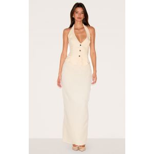 Robe longue butter cream à détail veston, Crème Au Beurre.. - Taille 36