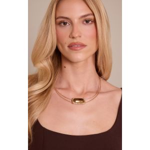 Femme PLT Label Collier ras-de-cou dor&eacute; &agrave; pendentif marron - Taille One Size