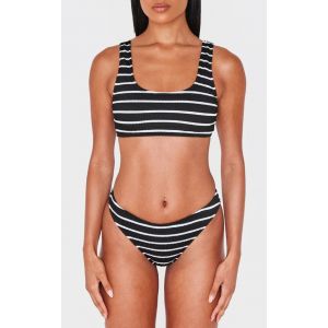 Bas de maillot de bain tanga crêpé noir à rayures, Noir - Taille 36