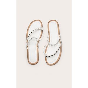 Sandales blanches entre doigt avec quincaillerie dorée, Blanc - Taille 36