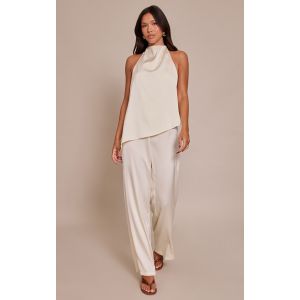 Femme Combinaison col licou drap&eacute;e en mati&egrave;re satin&eacute;e large cr&egrave;me | Taille 42 - Taille 42