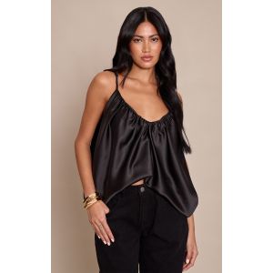 Femme Débardeur bouffant satiné noir à bretelles fines | Taille 38 - Taille 38