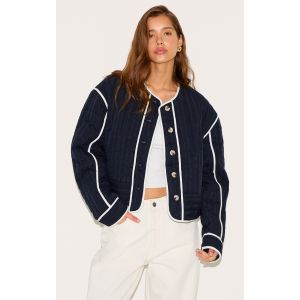 Veste matelassée bleu marine à col rond et boutons, Bleu Marine - Taille XL