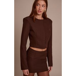 Femme Blazer de tailleur court tiss&eacute; marron fonc&eacute; | Taille 32 - Taille 32
