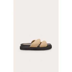 Sandales rondes en raphia beige à brides torsadées et lit plantaire, Beige - Taille 36