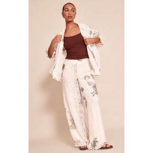 Pantalon de tailleur très large crème imprimé cachemire, Crème - Taille 32