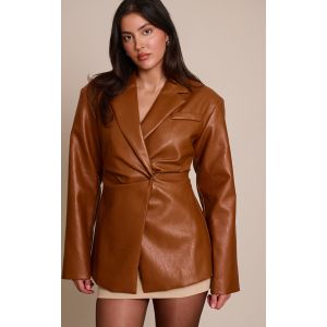 Femme Blazer en PU marron clair &agrave; taille cintr&eacute;e | Taille 36 - Taille 36
