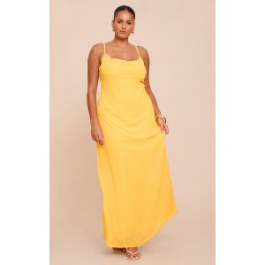 Plus Robe longue en mousseline de soie jaune à bretelles fines, Jaune - Taille 44