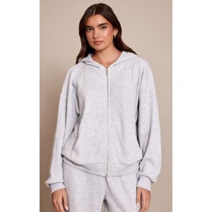 Femme Hoodie de pyjama c&ocirc;tel&eacute; gaufr&eacute; gris cendr&eacute; &agrave; zip | Taille XS - Taille XS