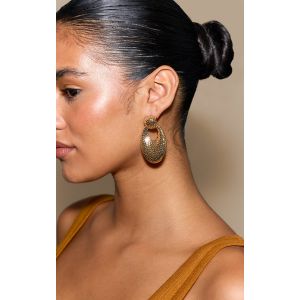 Boucles d'oreilles martelées dorées en forme de heurtoir de porte, Doré - Taille One Size