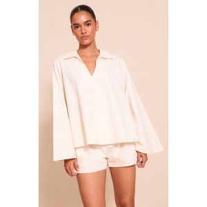 Short fluide en coton tissé crème plissé, Crème - Taille 32