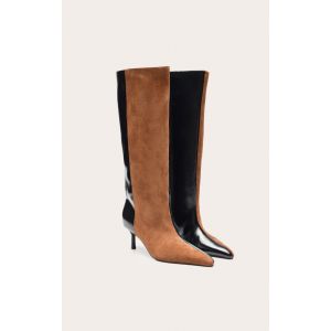 Femme Bottes hautes contrast&eacute;es en PU noir et su&eacute;dine marron clair &agrave; talon | Taille 40 - Taille 40