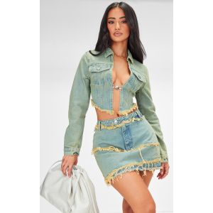 Femme Petite Veste courte moulante en jean javélisé vintage à devant ouvert Vintage bleach wash | Taille 42 - Taille 42