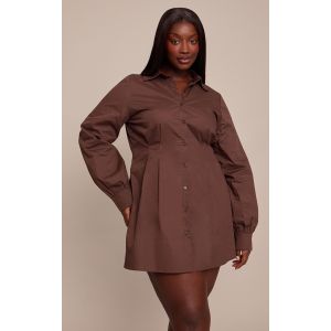 Femme Plus Robe chemise en popeline de coton chocolat &agrave; taille cintr&eacute;e | Taille 46 - Taille 46