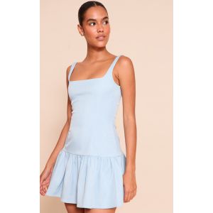Robe droite tissée bleue à col rond, Bleu - Taille 42