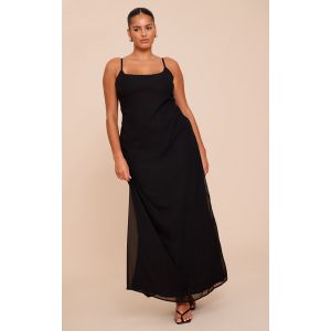 Plus Robe longue en mousseline de soie noire à bretelles fines, Noir - Taille 48