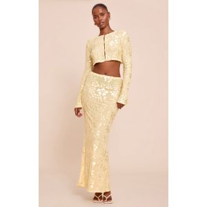 Jupe longue jaune beurre transparente fleurie, Jaune Beurre - Taille 34
