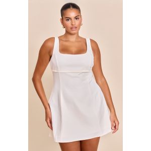 Grande taille Blanc Coupe tailleur Tissé Bust Détail de couture Shift Robe, Blanc - Taille 46