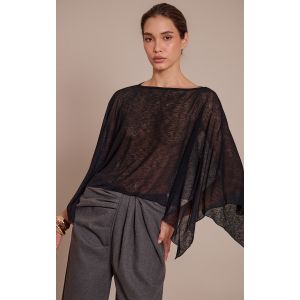 Femme Top long style cape asymétrique en mesh dévoré côtelé chocolat | Taille 32 - Taille 32