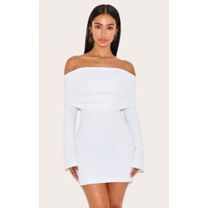 Femme Petite Mini robe bustier blanche à col replié et manches longues | Taille Large - Taille L