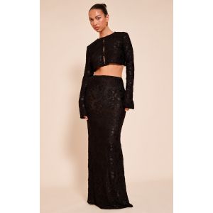 Jupe longue noire transparente fleurie, Noir - Taille 42