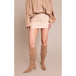 Femme Botte fronc&eacute;e &agrave; talon hauteur genou en su&eacute;dine couleur pierre Gris pierre | Taille 40 - Taille 40