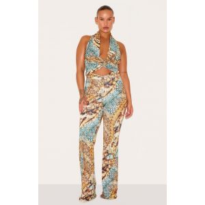Plus Pantalon skinny flare doublé multicolore imprimé serpent abstrait, Multicolore - Taille 50