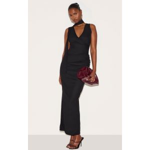 Femme Robe longue en mesh noir &agrave; col en V et d&eacute;tail nou&eacute; | Taille 40 - Taille 40
