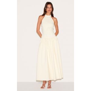 Robe longue de tailleur jaune citron à col montant, Jaune Citron - Taille 34