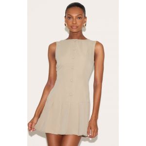 Femme Robe droite boucl&eacute;e argile &agrave; boutons et ourlet pliss&eacute; | Taille 32 - Taille 32