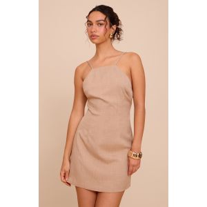 Mini robe trapèze tissée gris pierre à dos nu, Gris Pierre - Taille 34