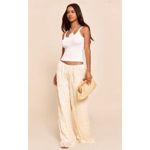 Petite Pantalon large en mousseline de soie crème, Crème - Taille 30