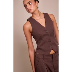 Gilet de tailleur tissé chocolat foncé à boutons, Marron foncé - Taille 36
