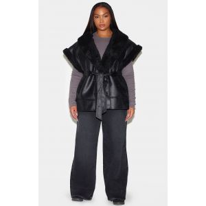 Plus Veste sans manches noir délavé à bordures en imitation mouton, Noir - Taille XXXL