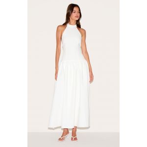 Robe longue de tailleur blanche à col montant, Blanc - Taille 42