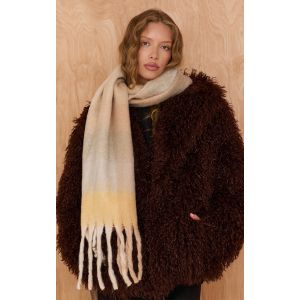 Femme Écharpe couverture moutarde à carreaux et franges - Taille One Size