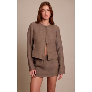 Femme Veste bomber bouclée gris champignon à zip | Taille 36 - Taille 36