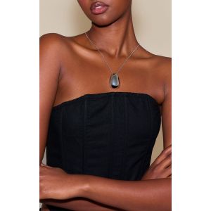 Femme Collier long argent&eacute; &agrave; petite pierre en goutte d'eau - Taille One Size