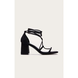 Sandales carrées en suédine noire à talon carré et lacets, Noir - Taille 41