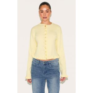 Cardigan en maille tricot crème au beurre à volants, Jaune Citron - Taille M