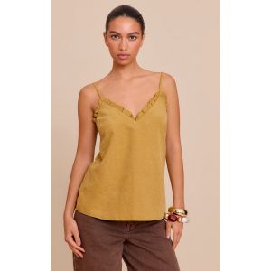 Cami Moutarde Foncé Couleur Pêche, Détail Volants, Moutarde - Taille 36