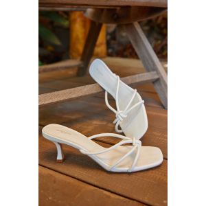 Femme Mules carr&eacute;es pointure large en PU blanc &agrave; brides nou&eacute;es | Taille 37 - Taille 37