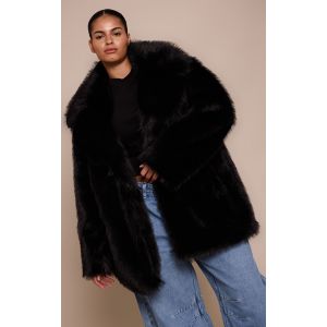 Femme Plus Manteau oversize mi-long en fausse fourrure noire | Taille 2XL - Taille 2XL
