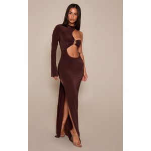 Femme Petite Robe longue moulante chocolat d&eacute;coup&eacute;e &agrave; manche longue | Taille 40 - Taille 40